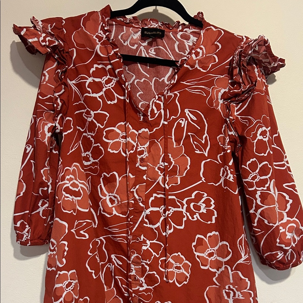 Sugarlips Red and White Floral Blouse